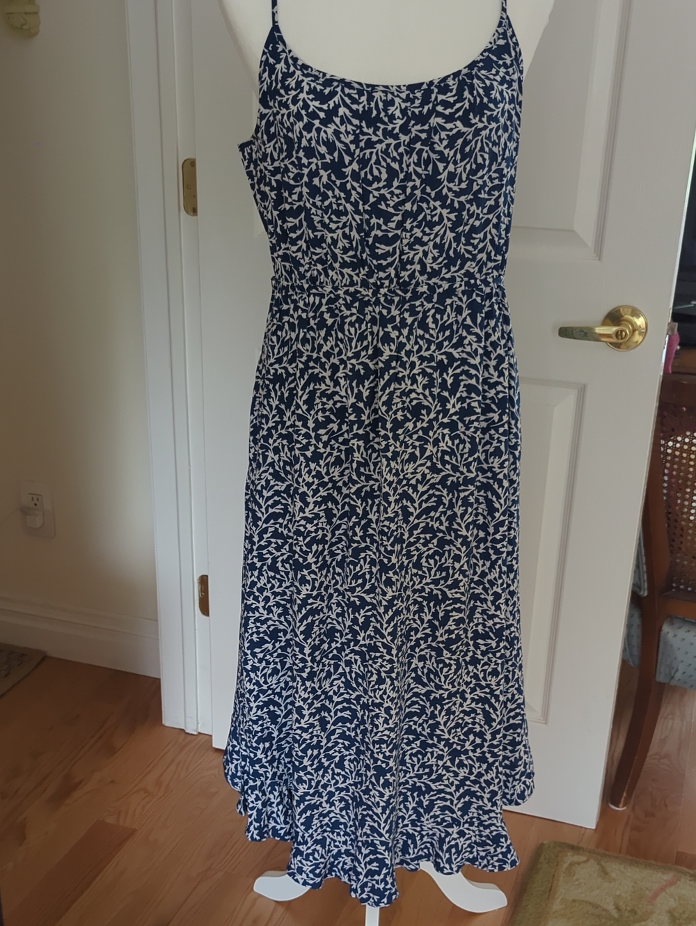 J. Crew Navy and White Floral Spaghetti-Strap Dress